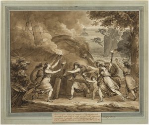 Cupido Consiglia Calipso di Dare Fuoco alla Nave di Mentore, dal Libro 7 delle Avventure di Telemaco da Bartolomeo Pinelli