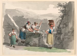 Disegno, Lavanderia nelle montagne vicino a Roma, 1807-08 da Bartolomeo Pinelli