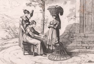 Donne romane in costumi tradizionali, incisione di Bartolomeo Pinelli da Bartolomeo Pinelli