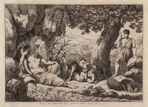 Romolo e Remo allattati dalla lupa e scoperti dal pastore Faustolo (acquaforte) da Bartolomeo Pinelli
