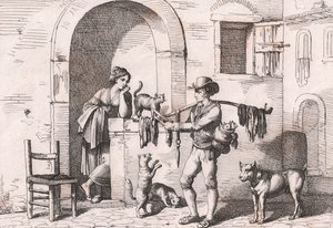 Il carnacciaro, venditore ambulante di carne di gatto, incisione di Bartolomeo Pinelli da Bartolomeo Pinelli