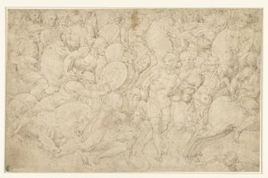 Combattimento tra cavalleria e fanteria e il trasporto di prigionieri da Bartolommeo Neroni (attributed to)