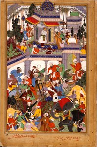 Akbar visita il santuario di Khwajah Muin ad-Din Chishti ad Ajmer, ca 1590 da Basawan