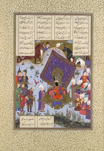 Rustam addolorato davanti a Kai Kavus, Folio 146r dal Shahnama Libro dei Re..., ca. 1525-30