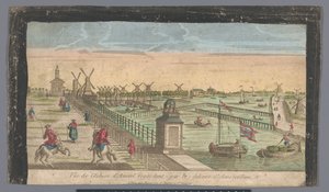 Veduta della Hogesluis verso Buiten-Amstel, Amsteldijk e i mulini a Zaagmolensloot ad Amsterdam da Basset