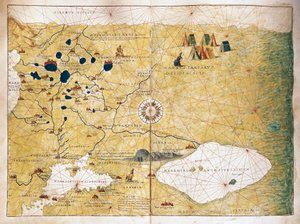 Moschoviae Tabula, mappa della Russia e delle città europee lungo il fiume Volga
