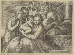 Sacra Famiglia con santi da Battista Angolo del Moro (attributed to)
