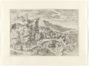Paesaggio con donne a caccia da Battista Angolo del Moro (attributed to)