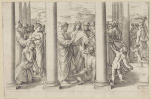 San Pietro e San Giovanni guariscono uno storpio in un tempio da Battista Franco