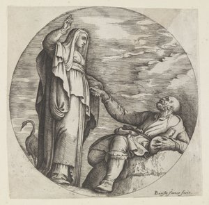 La religione consola un povero vecchio da Battista Franco