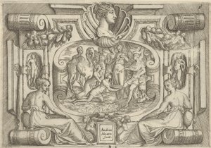 Un uomo e una donna offrono un piatto di monete a un re seduto su un trono, ca. 1540-80 da Battista del Moro