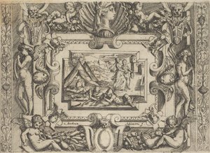 Giuditta e ancella con la testa di Oloferne, inserita in una cornice elaborata, c. 1540-1580 da Battista del Moro