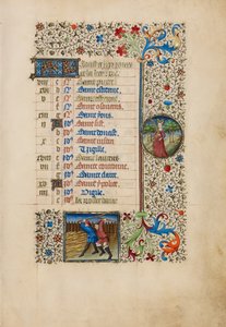 Pagina del calendario di agosto; Trebbiatura; Vergine da Bedford Master