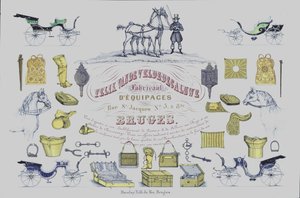 Pubblicità per Felix Van de Velde-Decaluwe, produttori di carrozze trainate da cavalli, Bruges, Belgio da Belgian School