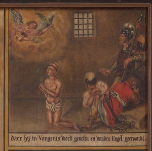 Maarke. Cappella (Sint-Vincentiuskapel). Interno. Dipinto. Il martirio di San Vincenzo. XIX secolo. (dettaglio) da Belgian School
