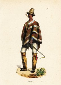 Uomo Mapuche del Cile che fuma un sigaro da Belgian School