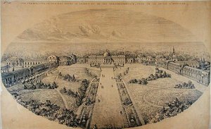 Vista prospettica del Palazzo Reale di Laeken e dei suoi ampliamenti dall