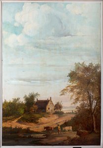 Seconda stanza sul retro, sala riunioni, murali con scene rurali in stile classico, probabilmente intorno al 1810, scena 7 da Belgian School
