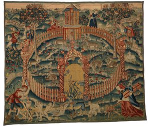 Arazzo, Park au Cerfs, realizzato a Tournai, Belgio, c.1500 da Belgian School