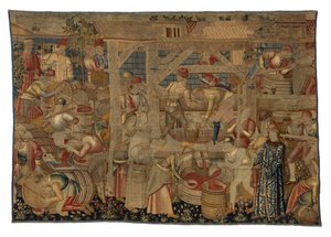 Arazzo raffigurante i pigiatori di vino, da Tournai, c.1460-70 da Belgian School