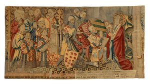 Frammenti di arazzo da un arazzo che raffigura i Sette Sacramenti, realizzato a Tournai, Belgio da Belgian School