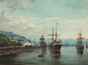 Benedito Calixto - Porto di Santos, SP (a sinistra), 1890 da Benedito Calixto