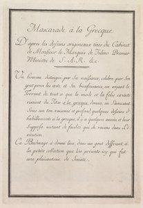 Mascherata alla greca: Pagina del titolo Tavola 1