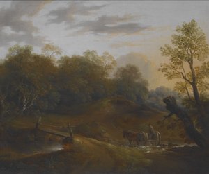Carro di pony che attraversa un ruscello nel bosco, c.1815 da Benjamin Barker