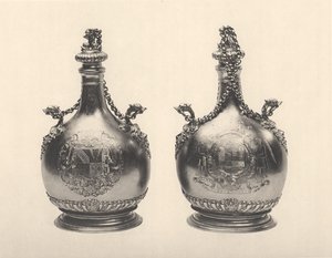 Coppia di fiaschetti da pellegrino di Guglielmo III, c.1690 (argento dorato) da Benjamin Bradford