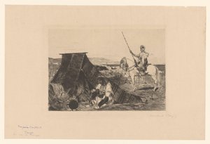 Paesaggio con tenda e cavaliere