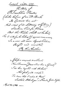 Epitaffio di Benjamin Franklin, scritto da lui stesso, 1728 da Benjamin Franklin