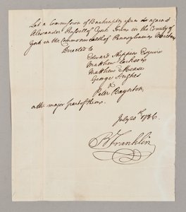 Commissione di bancarotta, 20 luglio 1786 (penna e inchiostro su carta) da Benjamin Franklin