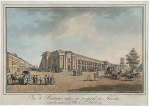 Prospettiva Nevsky vicino al Grande Gostiny Dvor e alla Duma della città a San Pietroburgo da Benjamin Patersson