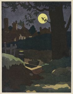 Uccello su un ramo silhouette contro la luna piena da Benjamin Rabier