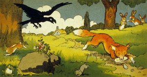 Favola di La Fontaine: Il corvo e la volpe (illustrazione 1949) da Benjamin Rabier
