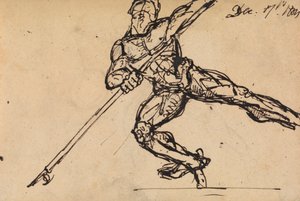 Studio di figura di un maschio nudo con una lancia da Benjamin Robert Haydon