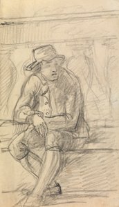 Studio di figura di un giovane uomo, con cappello, seduto all