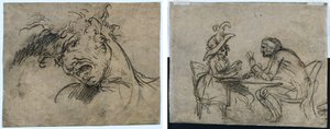 Testa di un uomo che urla (recto) Donna e uomo che giocano a carte (verso) da Benjamin West