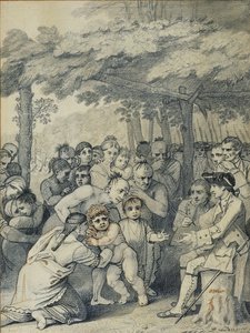 Gli indiani consegnano i prigionieri inglesi al colonnello Bouquet vicino al suo campo a Muskingum, Nord America, novembre 1764 da Benjamin West