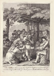 Gli indiani consegnano i prigionieri inglesi al colonnello Bouquet vicino al suo campo ai Forks of Muskingham in Nord America nel novembre 1764