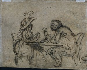 Donna e uomo che giocano a carte (verso) da Benjamin West