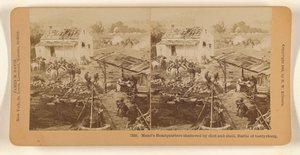 Il quartier generale di Mead distrutto da pallottole e granate nella battaglia di Gettysburg. da Benjamin West Kilburn