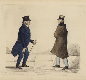 Eminenti Edimburghesi, alias Ateniesi Moderni, Tenente Generale George R Ainslie, Bindon Blood, Esq, di Cranacher (incisione colorata) da Benjamin William Crombie
