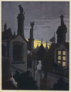 Gatti sui tetti di notte da Benjamin Rabier