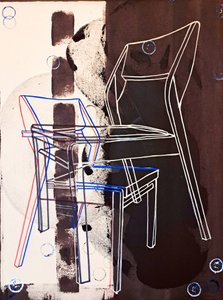 Chaise prototipo, dopo David Gour, 2023 (olio e acrilico su tela mista)