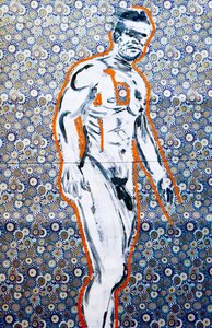 Masculin japonais 4, 2020 (acrilico su carta giapponese serigrafata) da Benoit Erwann Boucherot