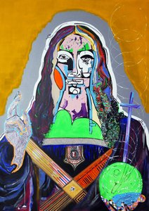 Surpeinture : Salvator Mundi, 2020 (olio, carta e acrilico su tela) da Benoit Erwann Boucherot