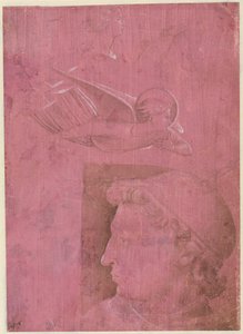 Testa di un uomo, due studi di profilo di una donna e uno studio di un angelo (verso), c. 1458