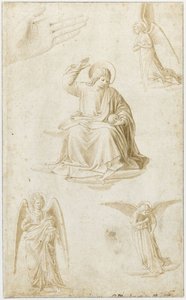 Studi di una mano, tre angeli e Cristo come Salvator Mundi, seconda metà del XV secolo da Benozzo Gozzoli