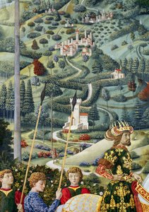 Paesaggio fantastico, dettaglio dal ciclo del Viaggio dei Magi nella cappella, c.1460